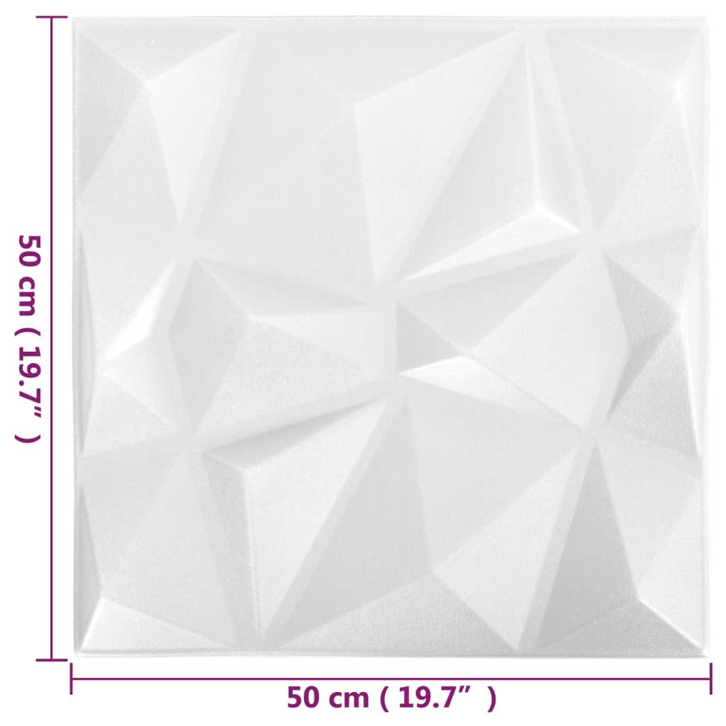 Wandpanelen 3D Diamant 3 M² 50X50 Cm Wit 12 Diamantwit