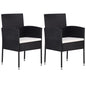 Tuinstoelen 2 st met witte kussens poly rattan zwart