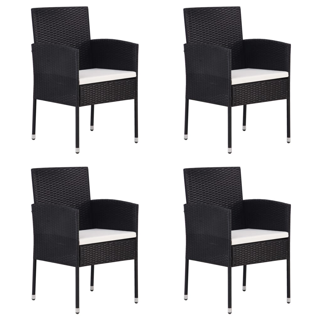 Tuinstoelen 4 st met crèmewitte kussens poly rattan zwart