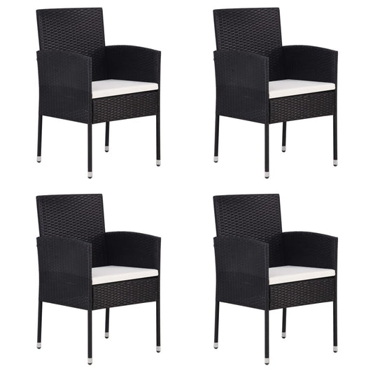 Tuinstoelen 4 st met crèmewitte kussens poly rattan zwart