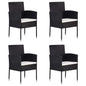 Tuinstoelen 4 st met crèmewitte kussens poly rattan zwart