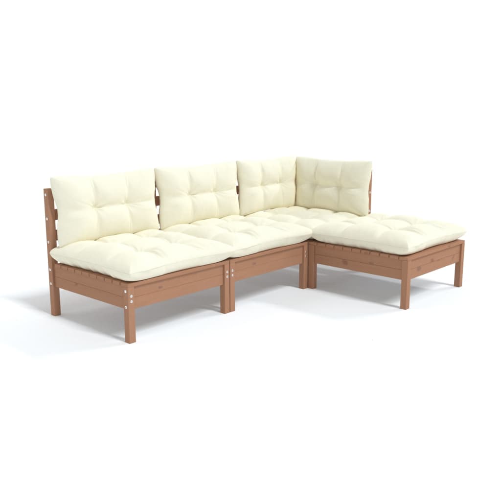 4-delige Loungeset met kussens grenenhout honingbruin