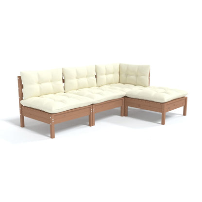 4-delige Loungeset met kussens grenenhout honingbruin