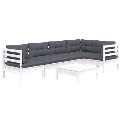 6-delige Loungeset met kussens grenenhout wit