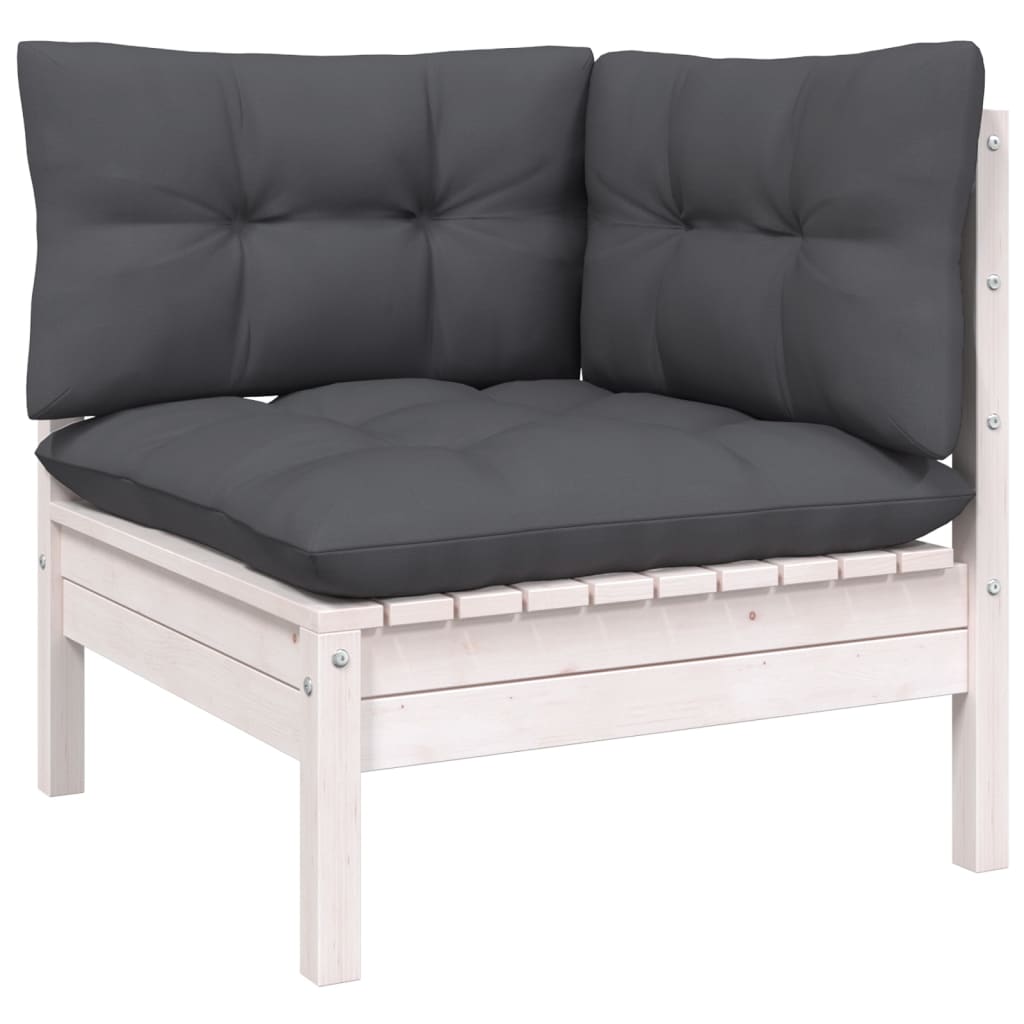 6-delige Loungeset met kussens grenenhout wit