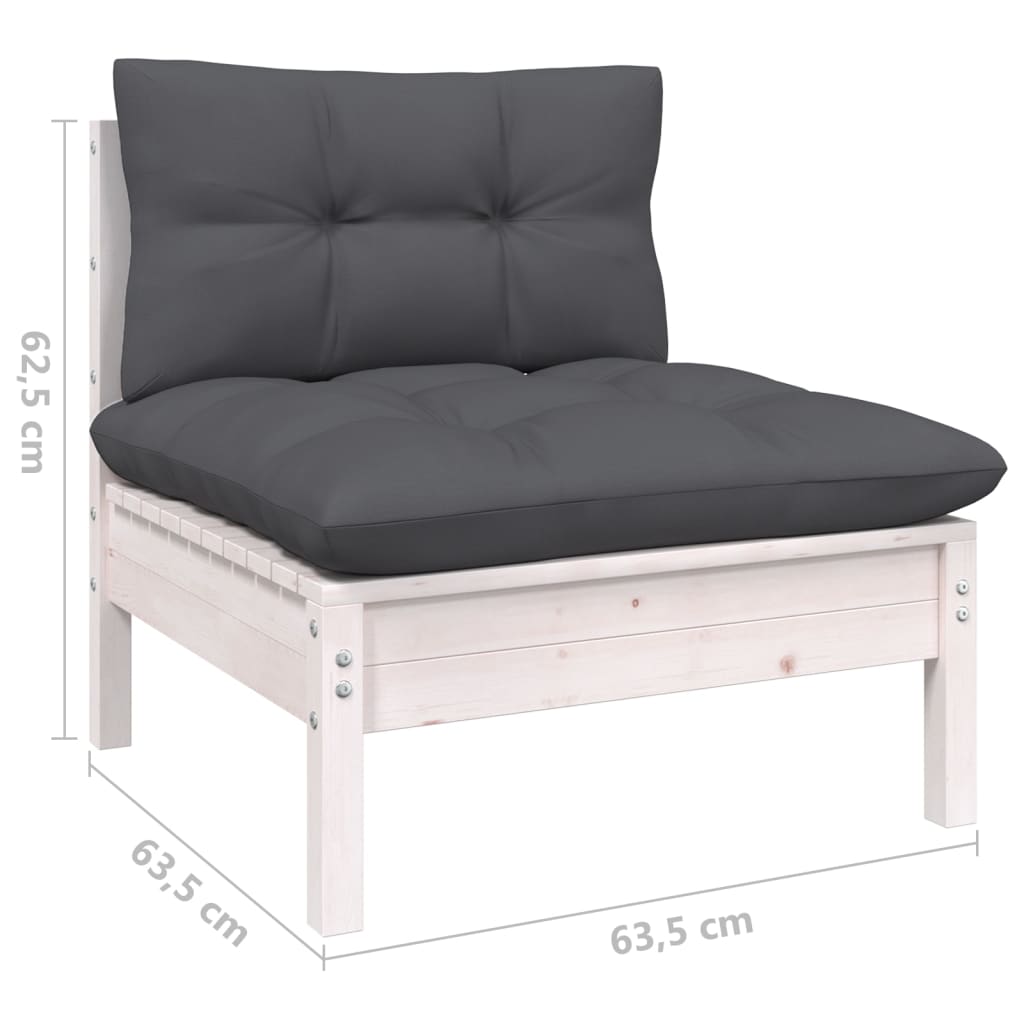 6-delige Loungeset met kussens grenenhout wit