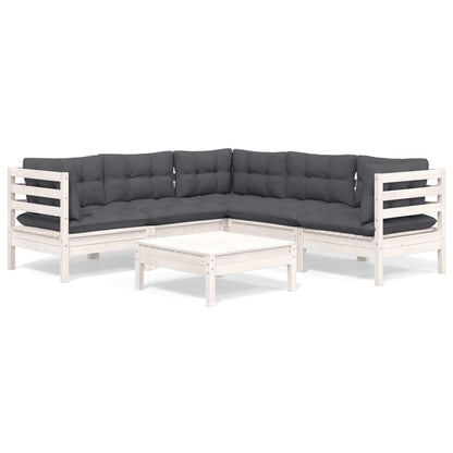 6-delige Loungeset met kussens massief grenenhout wit