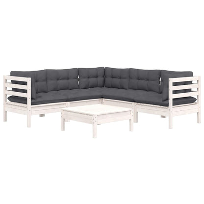 6-delige Loungeset met kussens massief grenenhout wit