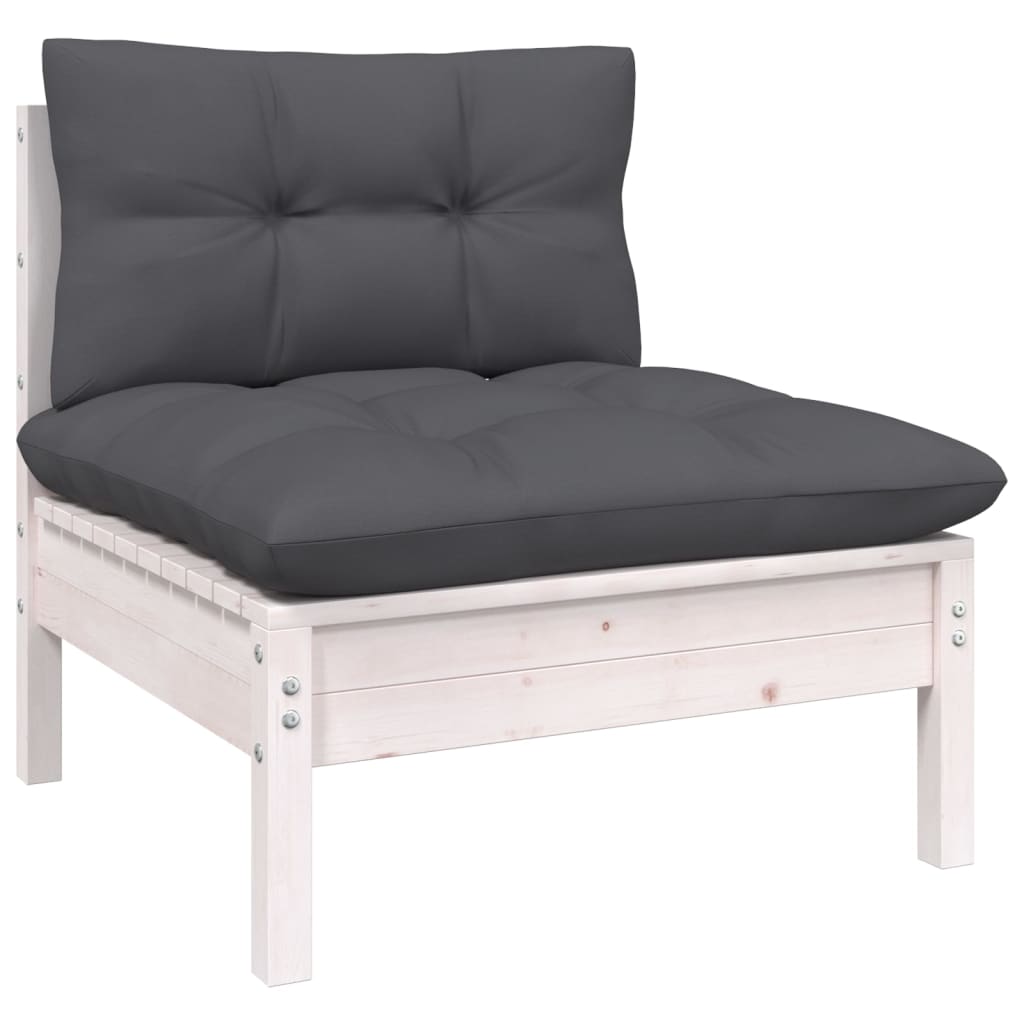 6-delige Loungeset met kussens massief grenenhout wit