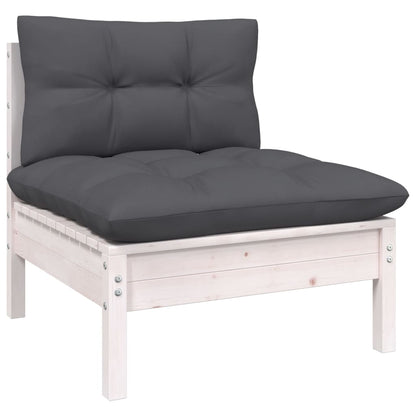 6-delige Loungeset met kussens massief grenenhout wit