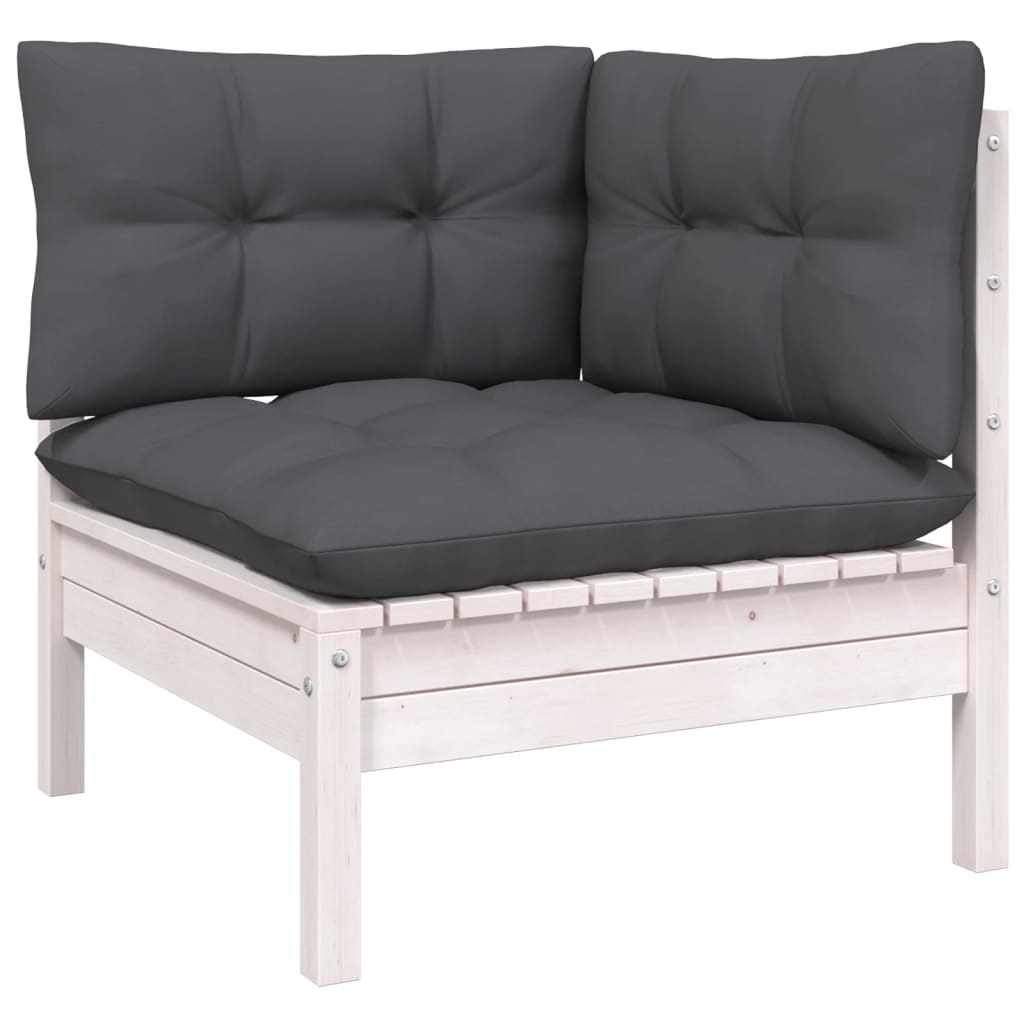 6-delige Loungeset met kussens massief grenenhout wit