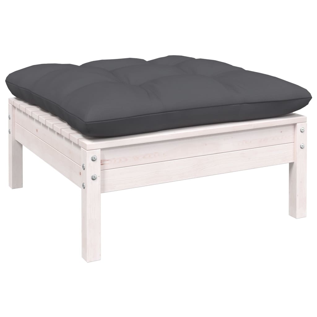 6-delige Loungeset met kussens massief grenenhout wit