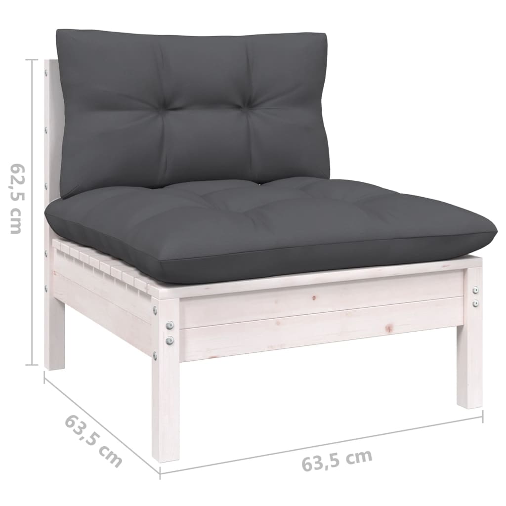 6-delige Loungeset met kussens massief grenenhout wit