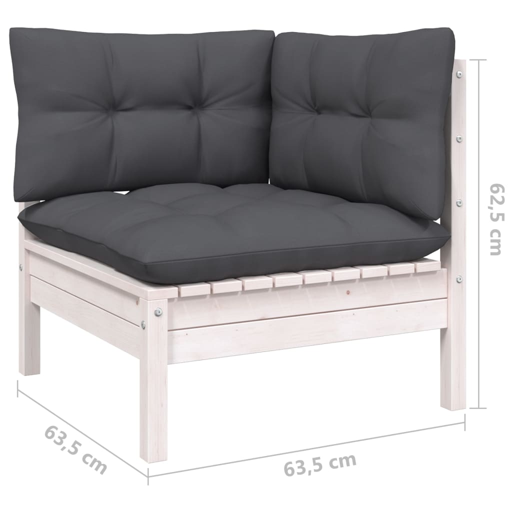 6-delige Loungeset met kussens massief grenenhout wit