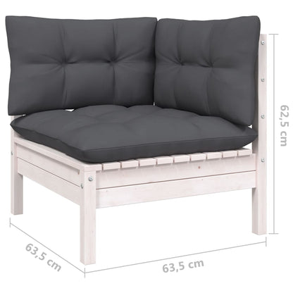 6-delige Loungeset met kussens massief grenenhout wit