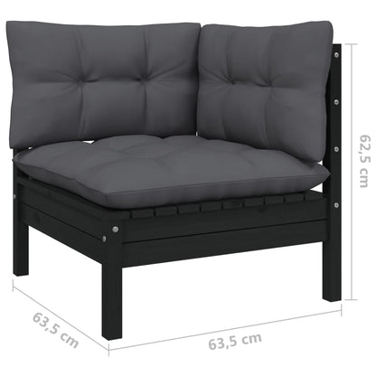 8-delige Loungeset met kussens massief grenenhout zwart