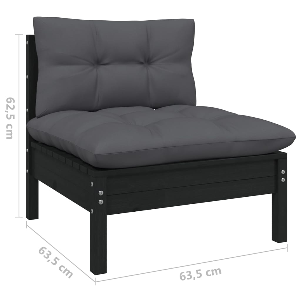 8-delige Loungeset met kussens massief grenenhout zwart