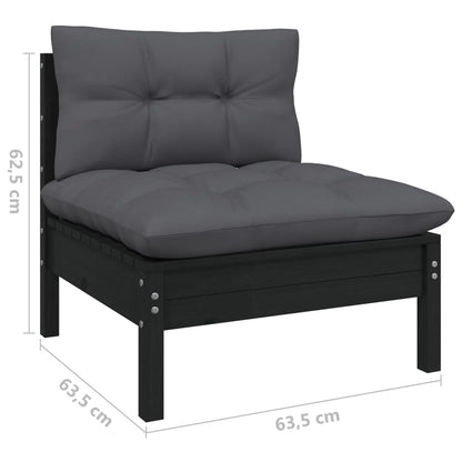 8-delige Loungeset met kussens massief grenenhout zwart