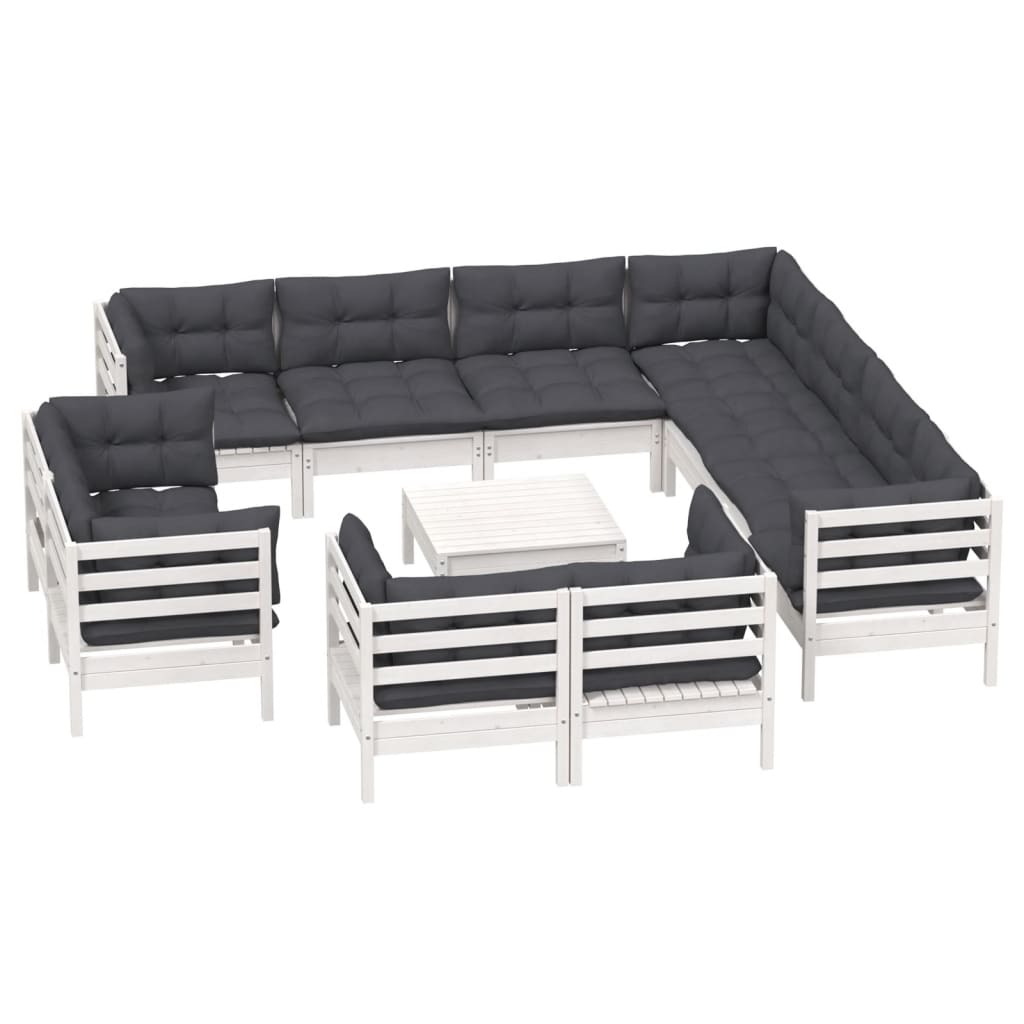 12-delige Loungeset met kussens massief grenenhout wit