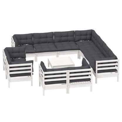 12-delige Loungeset met kussens massief grenenhout wit