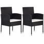 Tuinstoelen 2 st met witte kussens poly rattan zwart