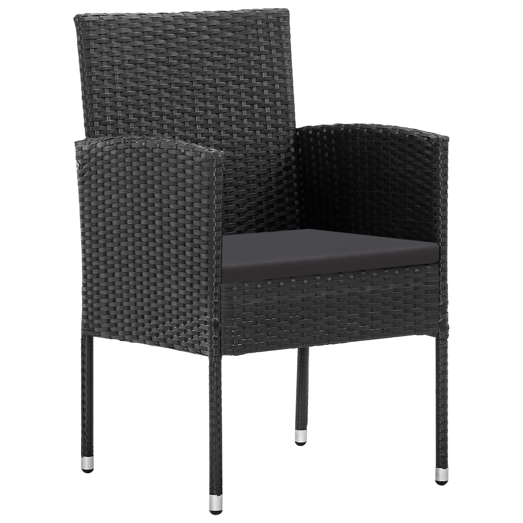 Tuinstoelen 2 st met zwarte kussens poly rattan zwart