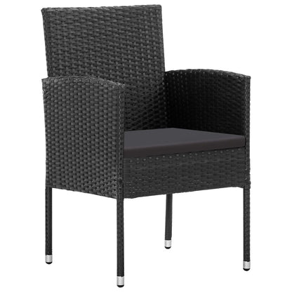 Tuinstoelen 2 st met zwarte kussens poly rattan zwart