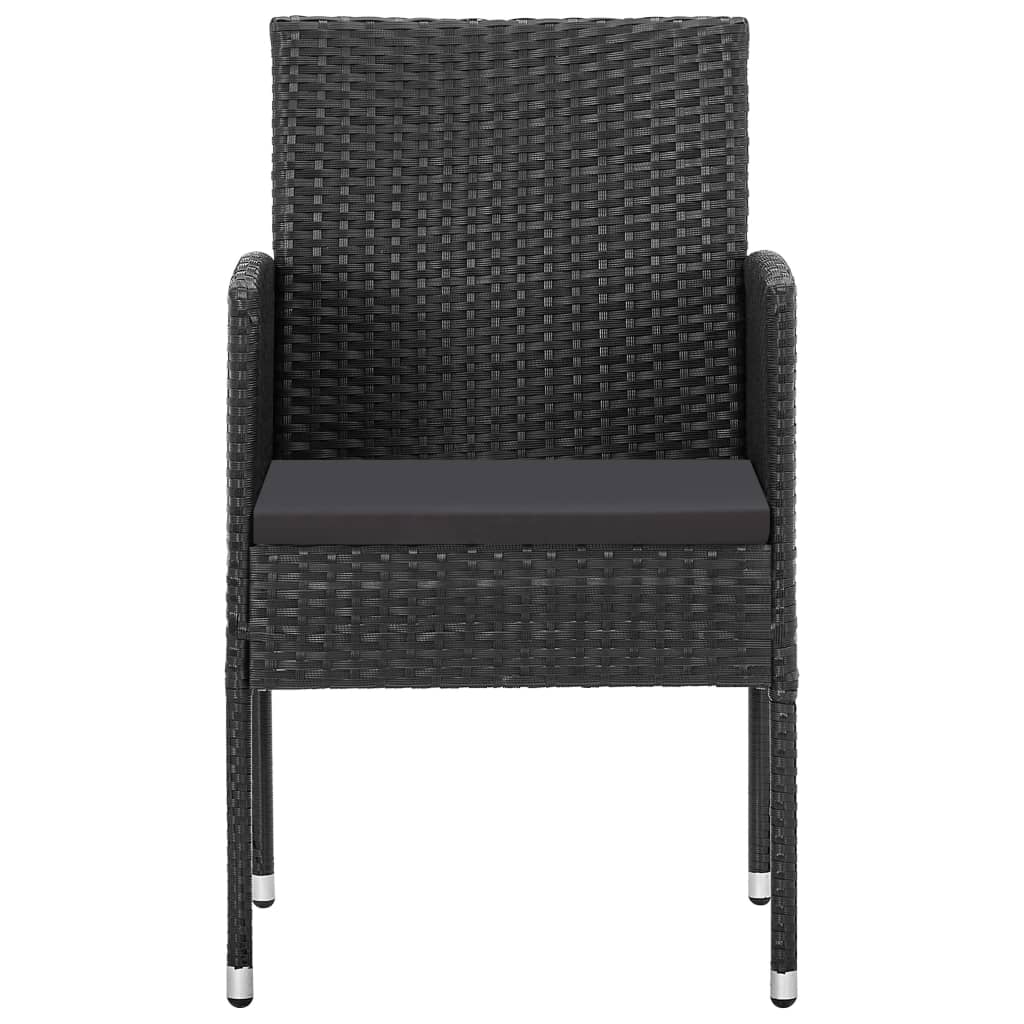 Tuinstoelen 2 st met zwarte kussens poly rattan zwart