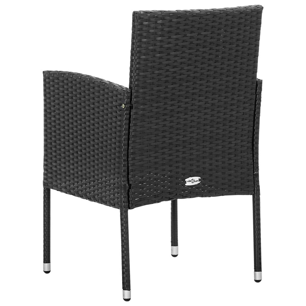 Tuinstoelen 2 st met zwarte kussens poly rattan zwart