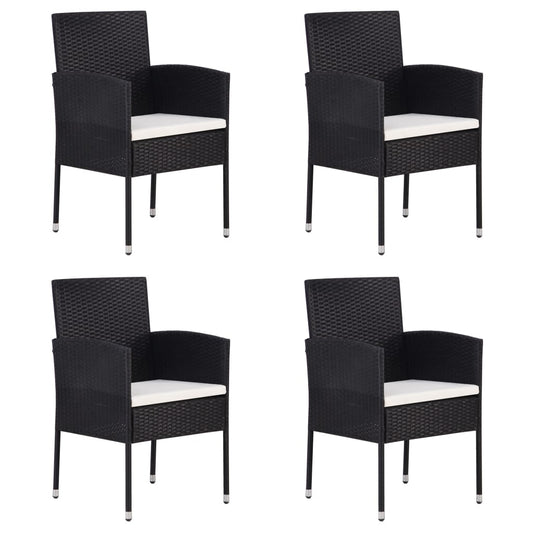 Tuinstoelen 4 st met crèmewitte kussens poly rattan zwart