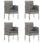 Tuinstoelen 4 st met donkergrijze kussens poly rattan grijs