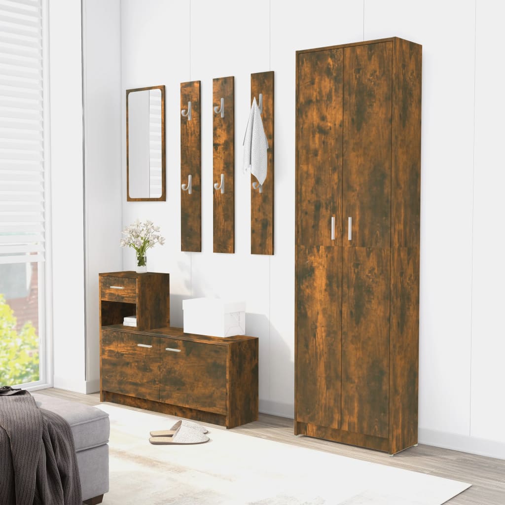 Gangkast 55x25x189 cm bewerkt hout gerookt eikenkleurig