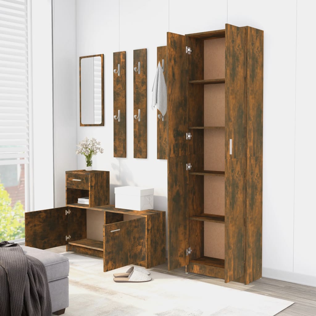 Gangkast 55x25x189 cm bewerkt hout gerookt eikenkleurig