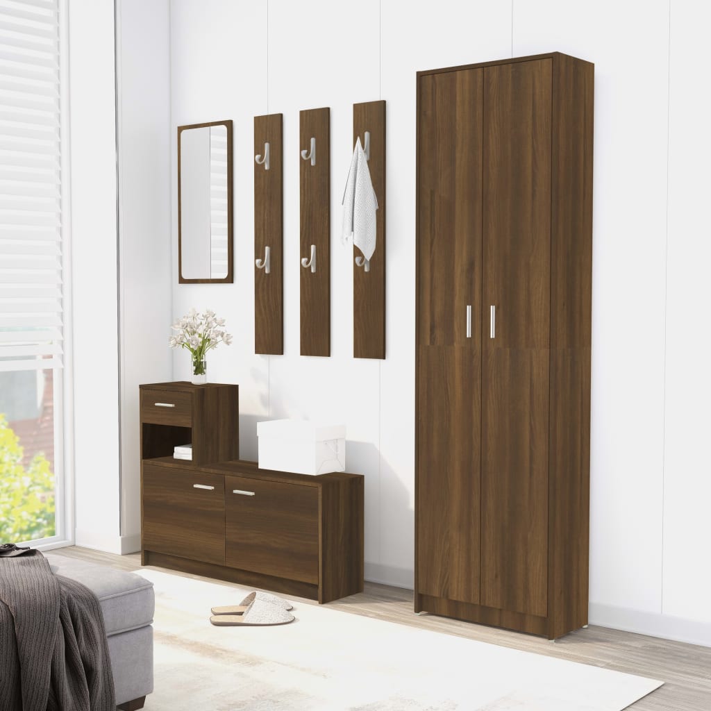 Gangkast 55x25x189 cm bewerkt hout bruin eikenkleur