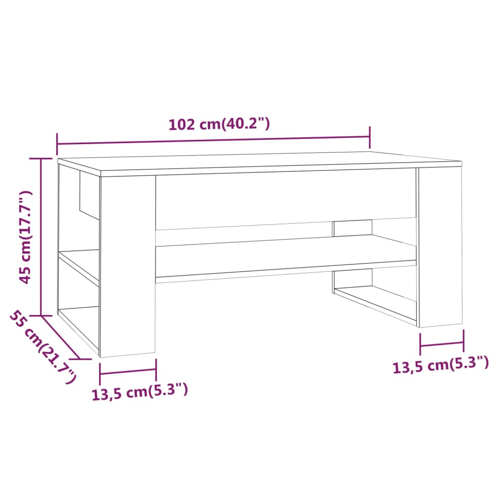 Salontafel 102x55x45 cm bewerkt hout betongrijs