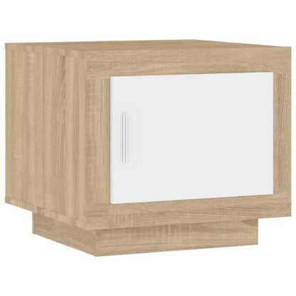 Salontafel 51x50x45 cm bewerkt hout wit en sonoma eikenkleurig
