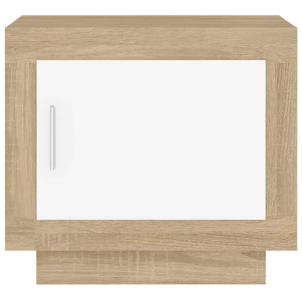 Salontafel 51x50x45 cm bewerkt hout wit en sonoma eikenkleurig