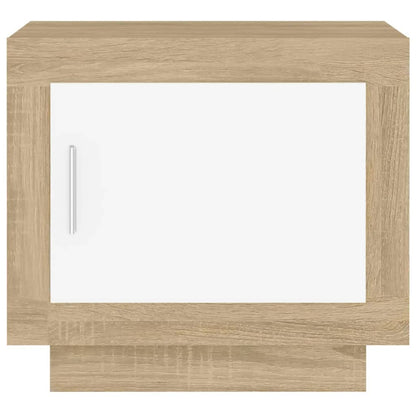 Salontafel 51x50x45 cm bewerkt hout wit en sonoma eikenkleurig