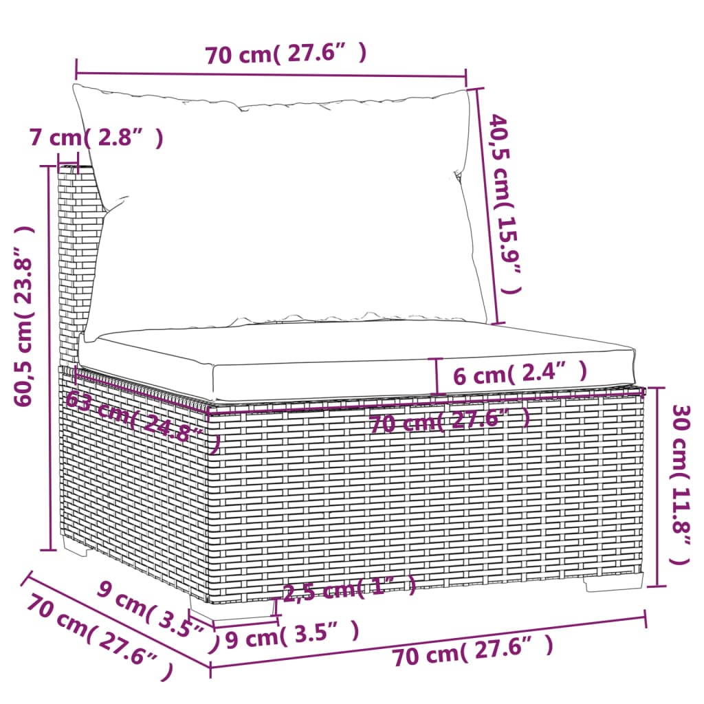 5-delige Loungeset met kussens poly rattan zwart