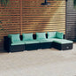 5-delige Loungeset met kussens poly rattan zwart