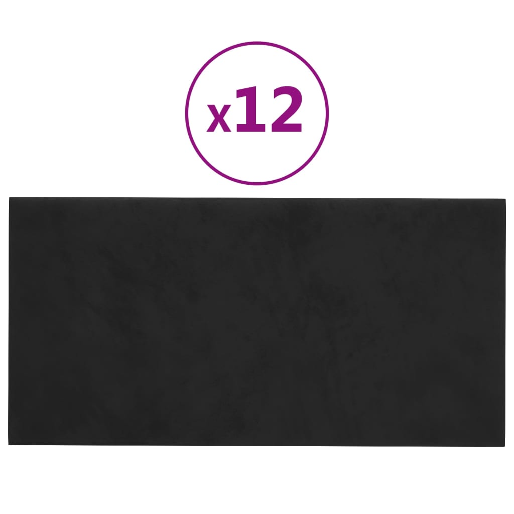 Wandpanelen 0,54 M² Fluweel Zwart 30 x 15 cm Rechthoekig