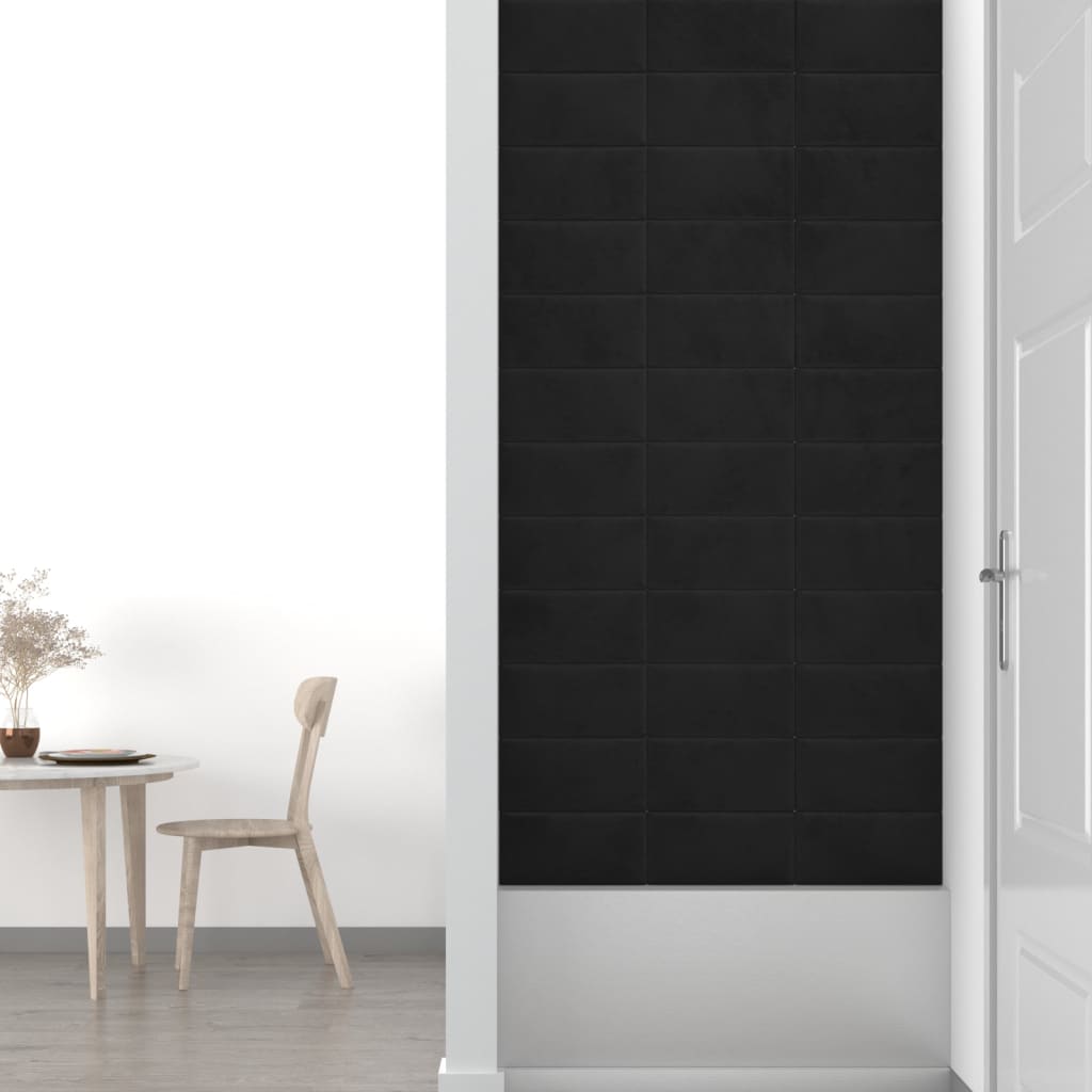 Wandpanelen 0,54 M² Fluweel Zwart 30 x 15 cm Rechthoekig