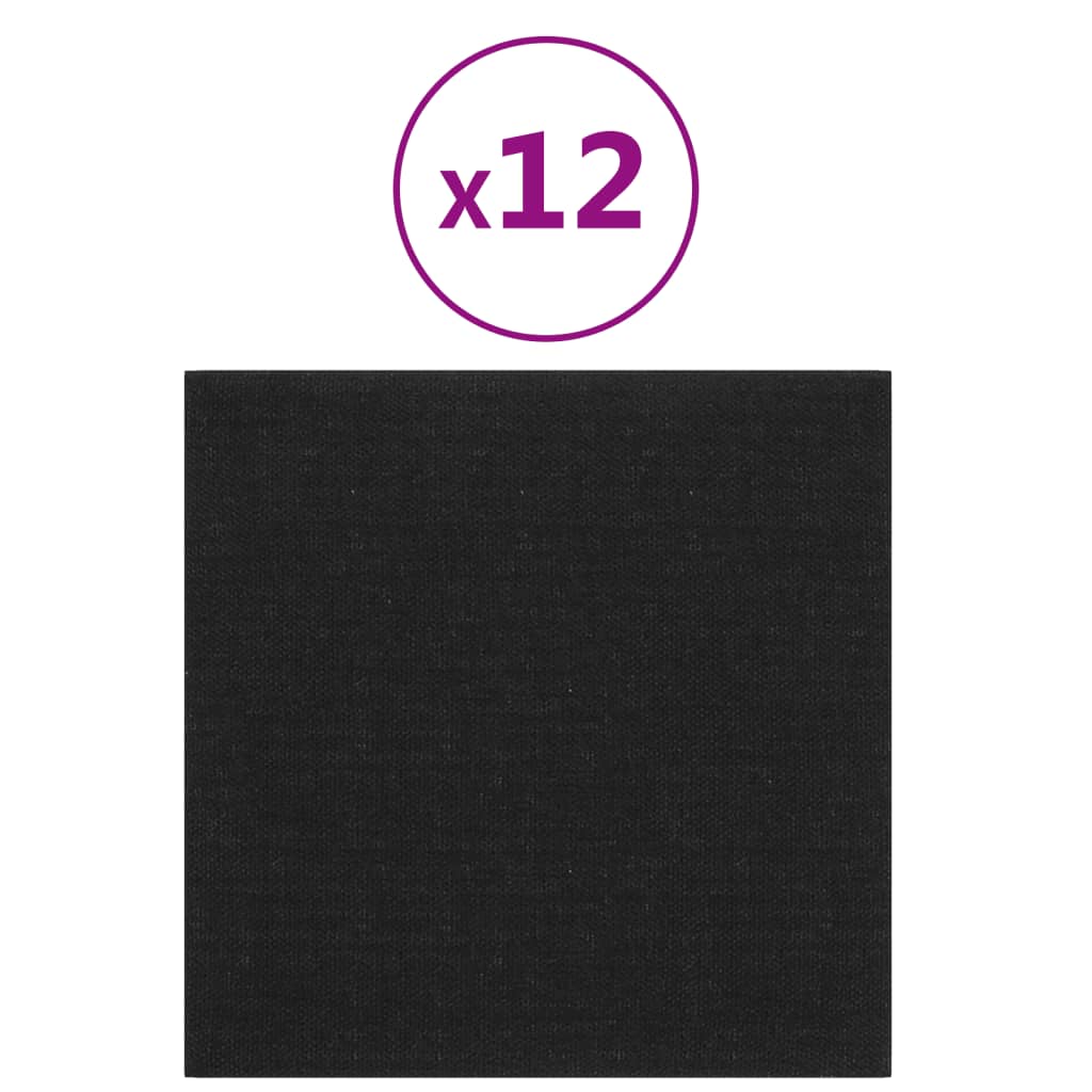 Wandpanelen 1,08 M² Stof Zwart 30 x 30 cm Rechthoekig