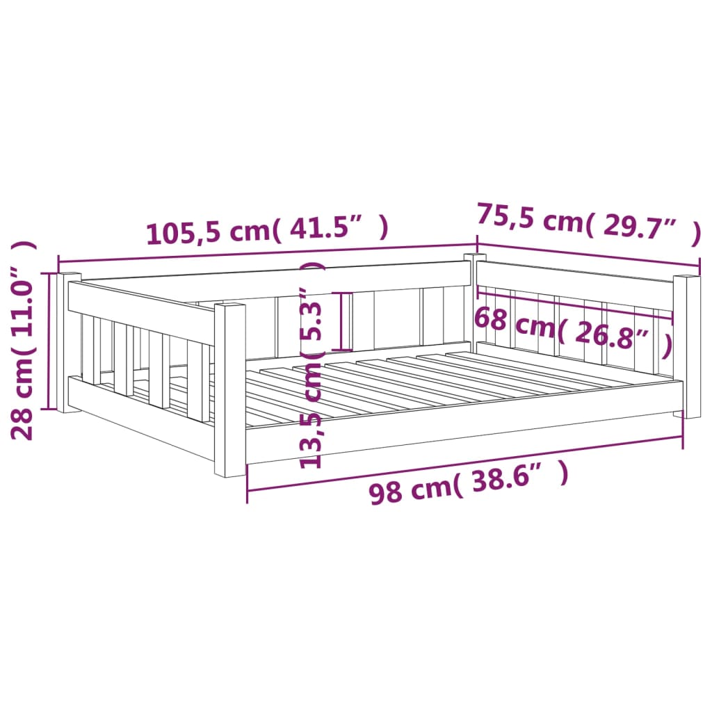 Hondenmand 105,5X75,5X28 Cm Massief Grenenhout 105.5 x 75.5 x 28 cm Wit