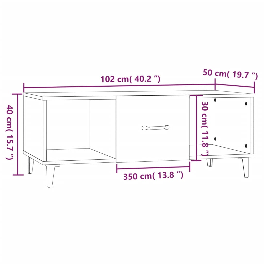 Salontafel 102x50x40 cm bewerkt hout betongrijs