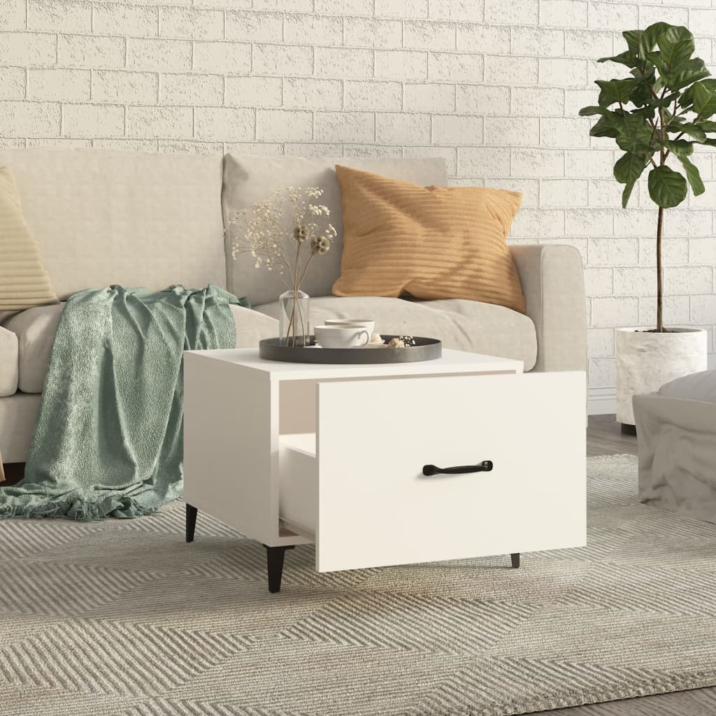 Salontafel 2 st met metalen poten 50x50x40 cm wit