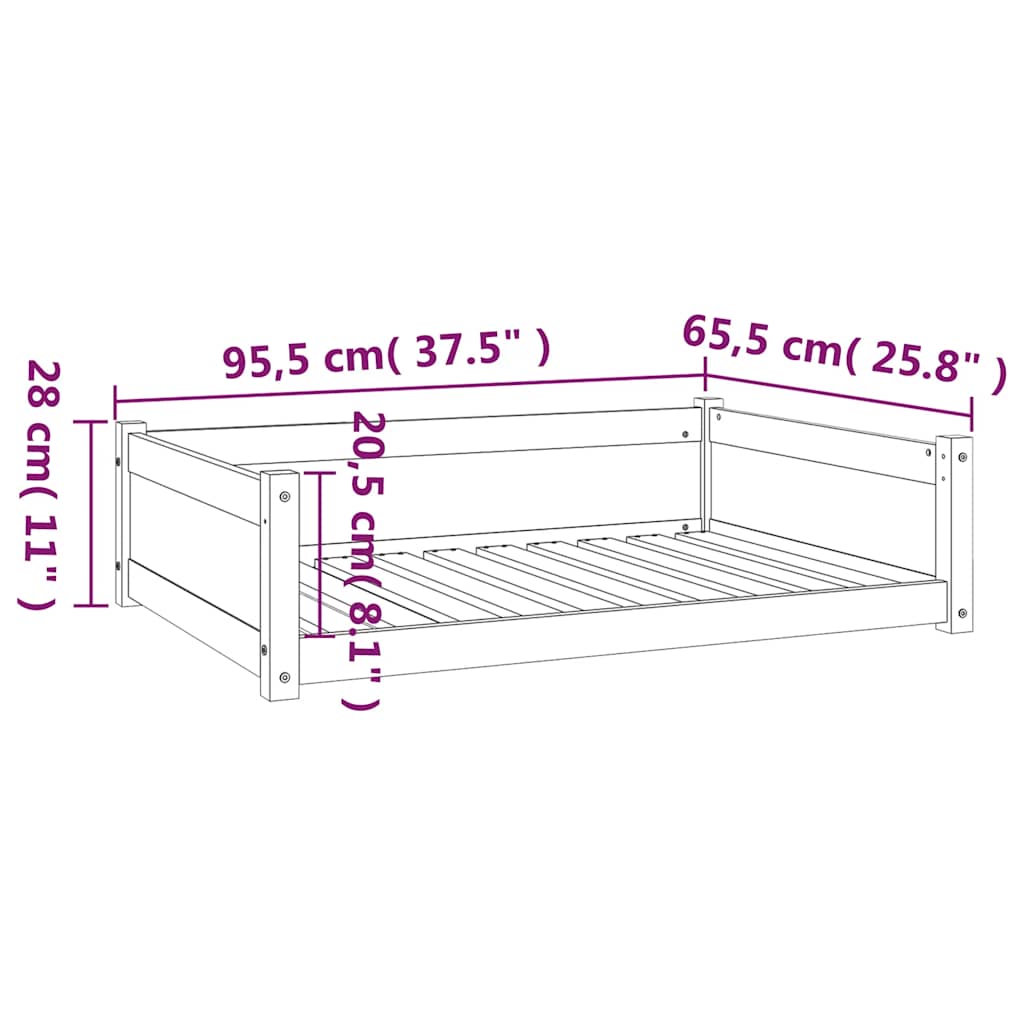 Hondenmand 95,5X65,5X28 Cm Massief Grenenhout 95.5 x 65.5 x 28 cm Wit