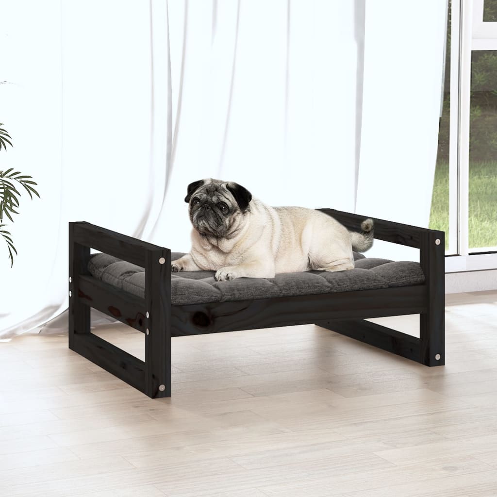 Hondenmand 65,5X50,5X28 Cm Massief Grenenhout 65.5 x 50.5 x 28 cm Zwart