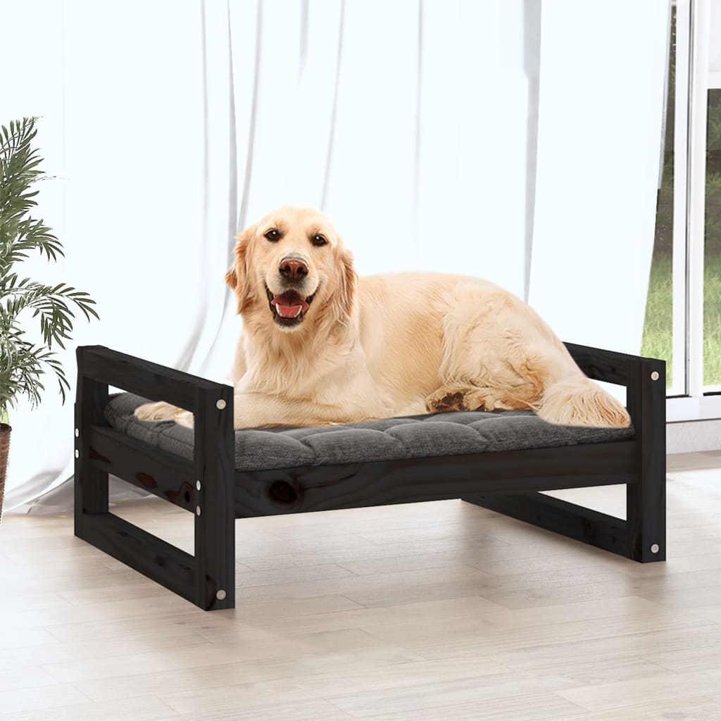 Hondenmand 75,5X55,5X28 Cm Massief Grenenhout 75.5 x 55.5 x 28 cm Zwart