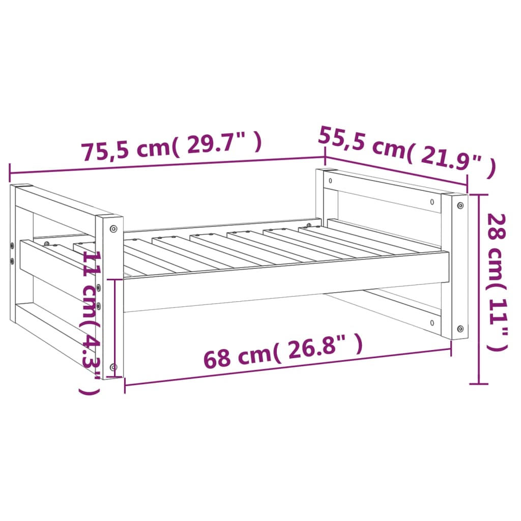 Hondenmand 75,5X55,5X28 Cm Massief Grenenhout 75.5 x 55.5 x 28 cm Zwart
